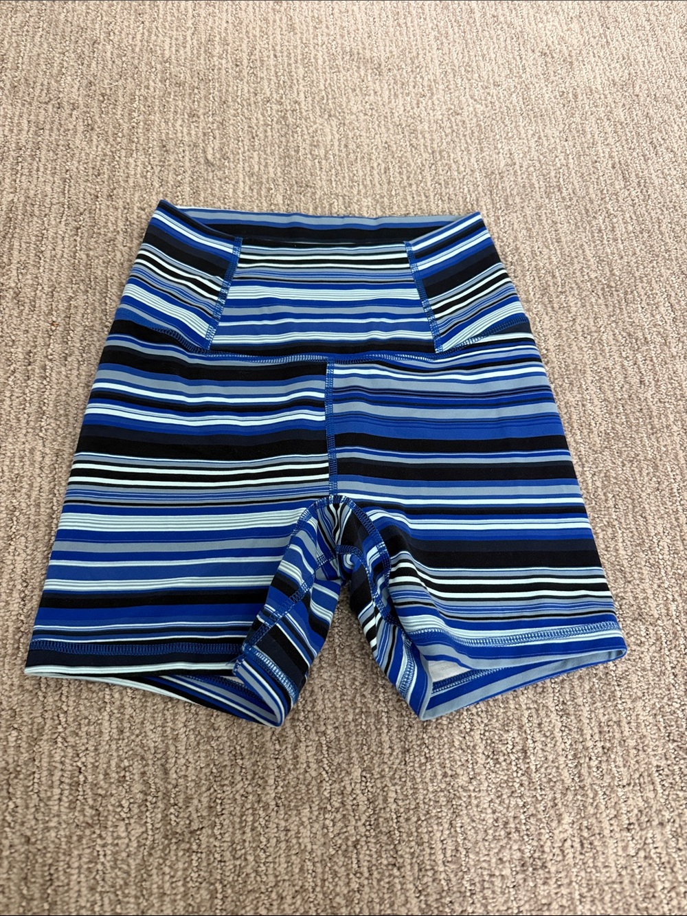 FP Movement Blue Striped Women’s High-Rise Shorts- XS